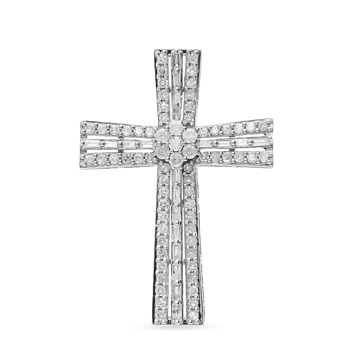 One Time Deal- 9K White Gold Diamond Cross Pendant 1.00 Ct.