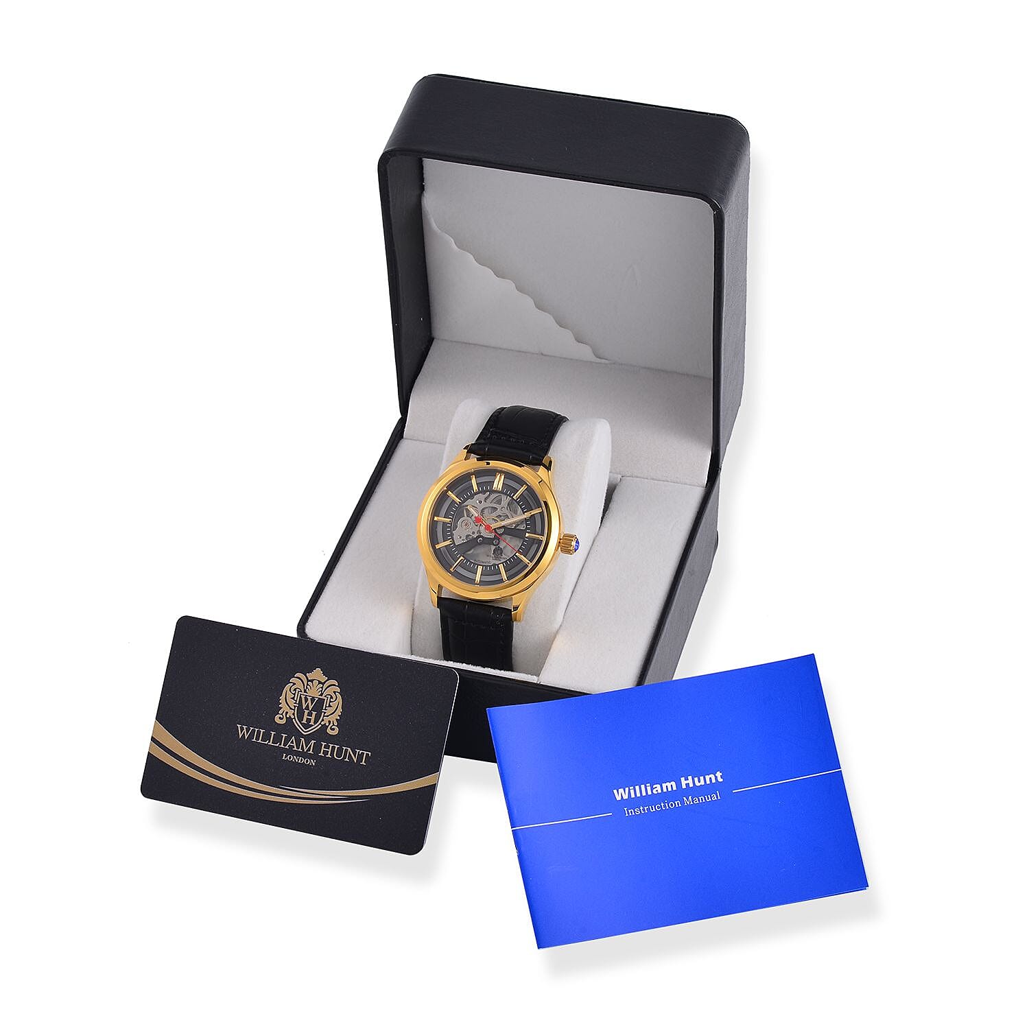 William Hunt Automatic Mechanical Movement Grey Sunshine Dial 5 ATM Water Resistant Watch with Black Leather Strap William Hunt Automatic Mechanical Movement Grey Sunshine Dial 5 ATM Water Resistant Watch with Black Leather Strap