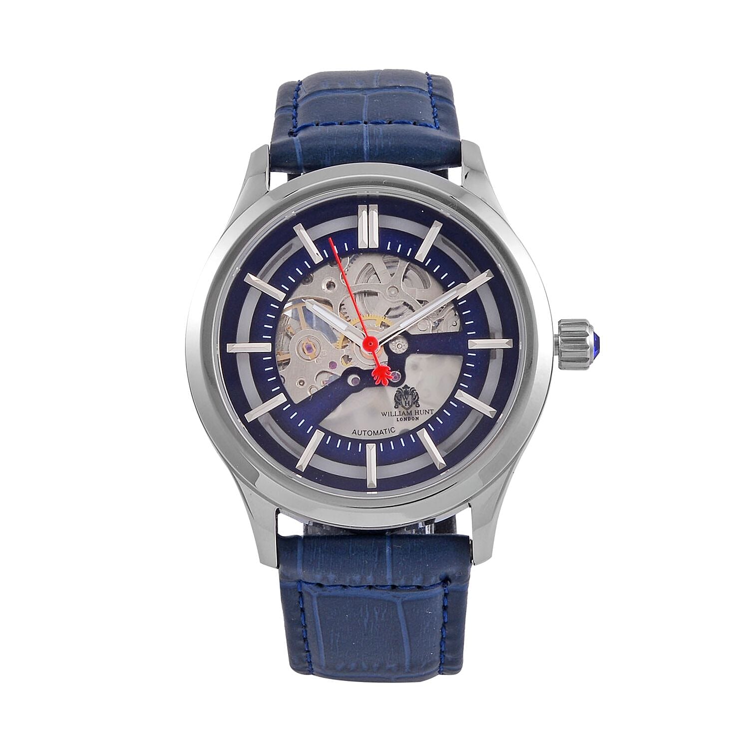 William Hunt Automatic Mechanical Movt. Blue Sunshine Dial 5 ATM WR Watch with Blue Leather Strap