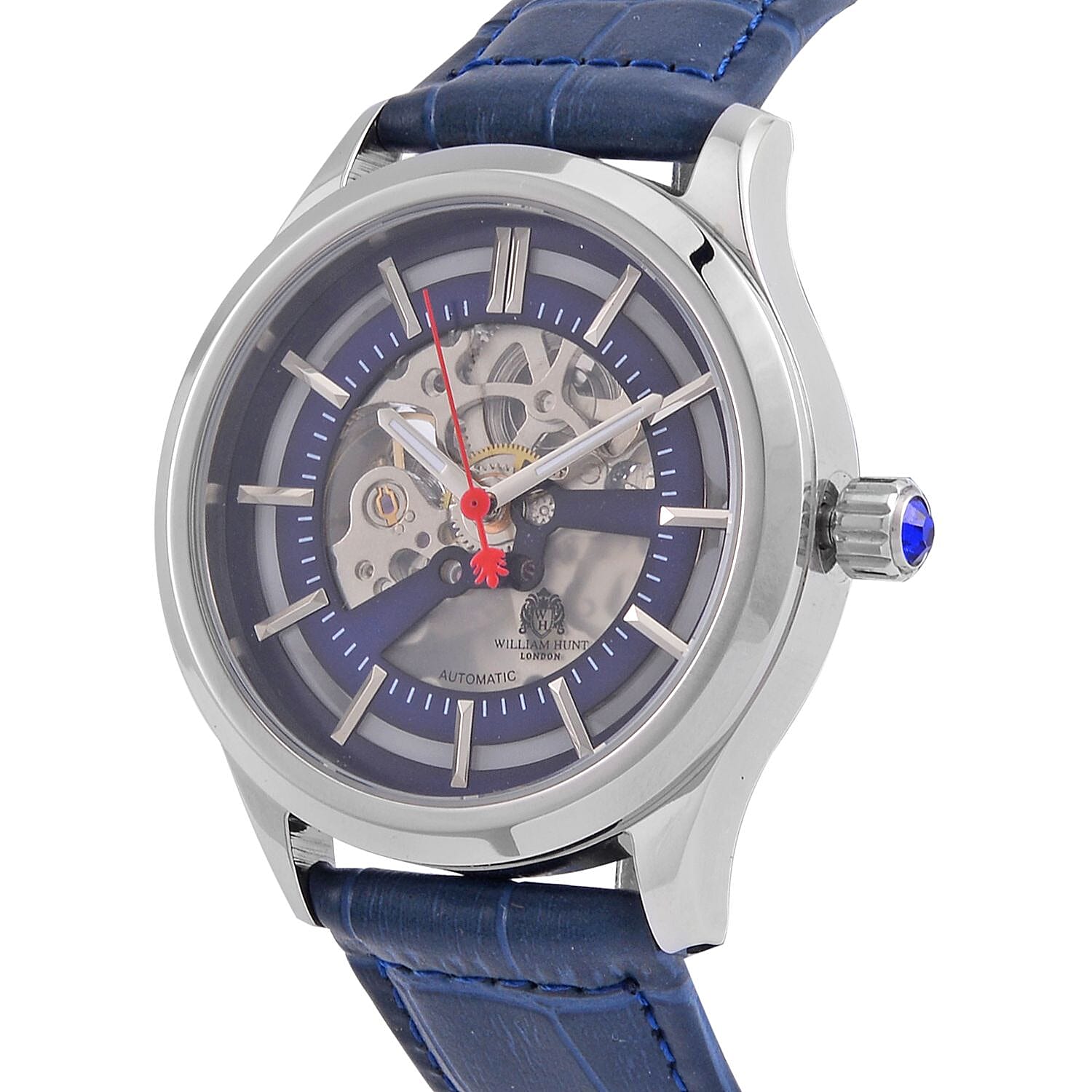 William Hunt Automatic Mechanical Movt. Blue Sunshine Dial 5 ATM WR Watch with Blue Leather Strap