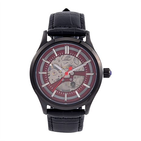 William Hunt Automatic Mechanical Movt. Red Sunshine Dial 5 ATM WR Watch with Black Leather Strap