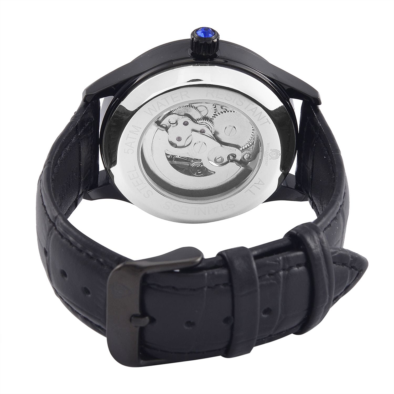 William Hunt Automatic Mechanical Movement Red Sunshine Dial 5 ATM Water Resistant Watch with Black Leather Strap