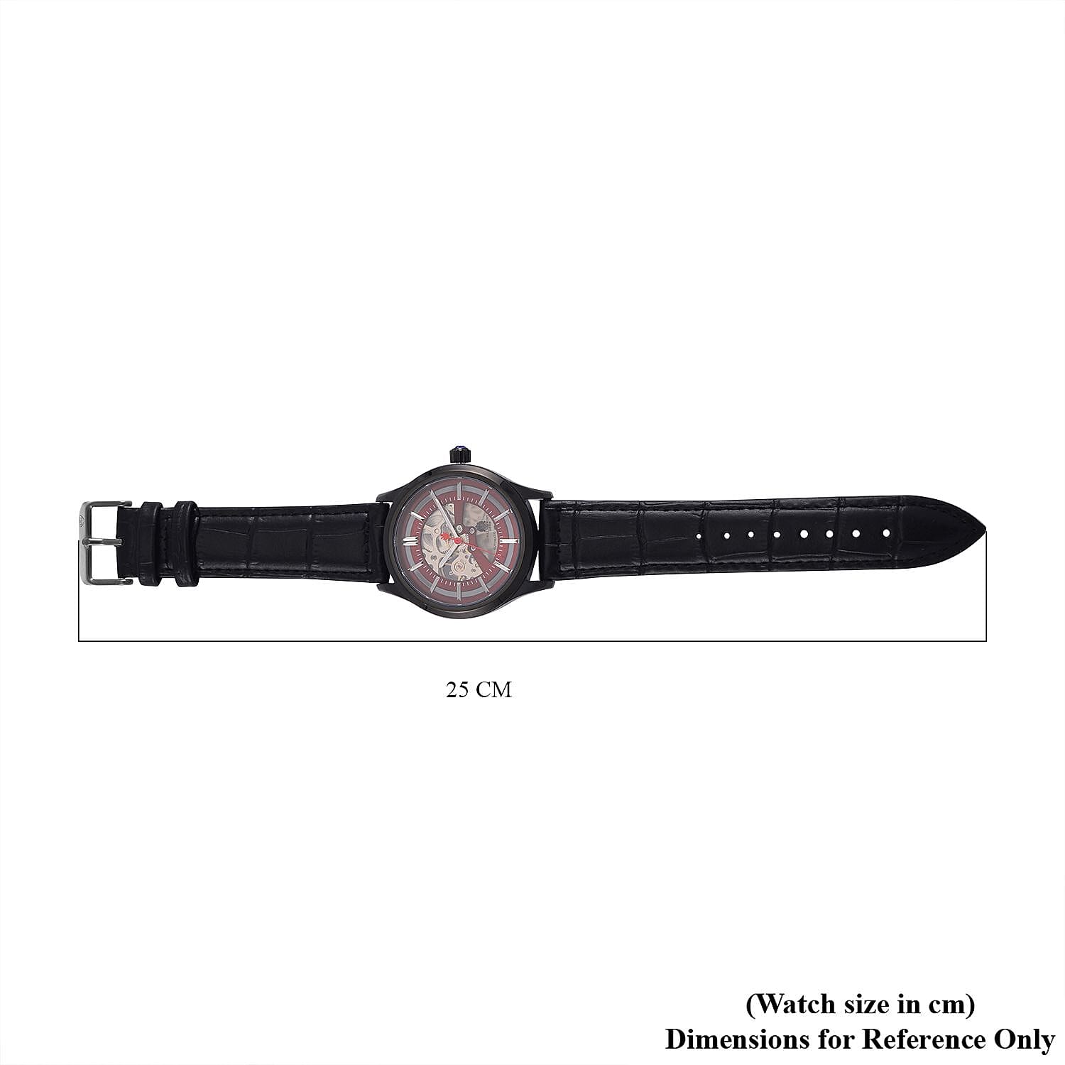 William Hunt Automatic Mechanical Movement Red Sunshine Dial 5 ATM Water Resistant Watch with Black Leather Strap