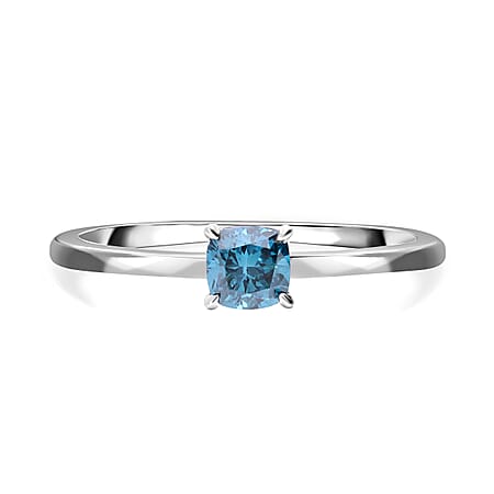 14K White Gold SGL Certified Blue Diamond Solitaire Ring