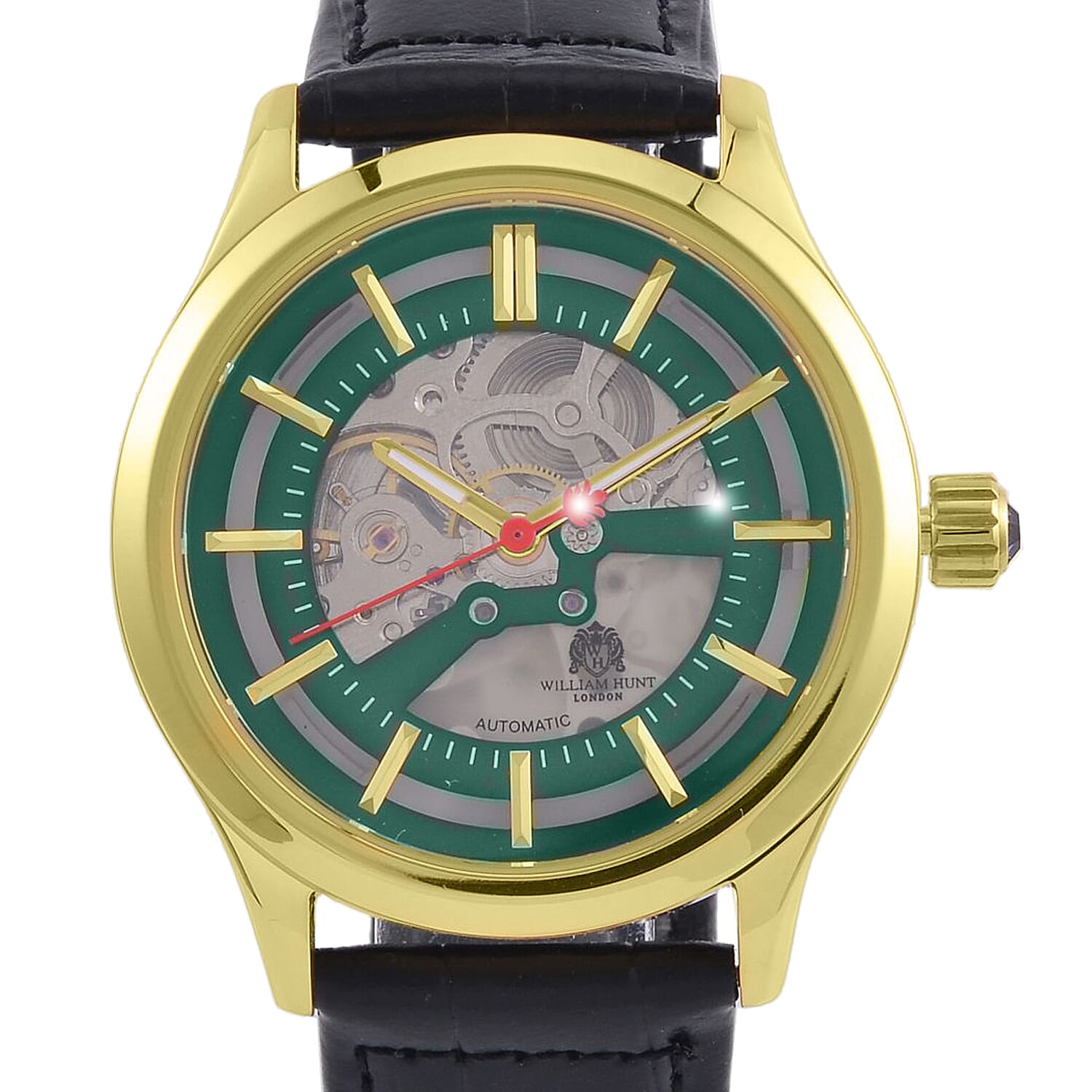 William Hunt Automatic Mechanical Movt. Green Sunshine Dial 5 ATM Water Resistant Watch with Black Leather Strap
