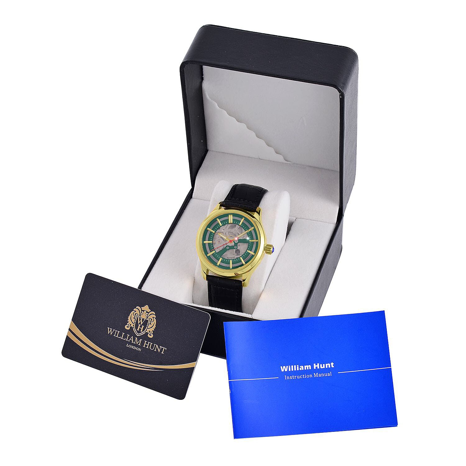 William Hunt Automatic Mechanical Movt. Green Sunshine Dial 5 ATM Water Resistant Watch with Black Leather Strap