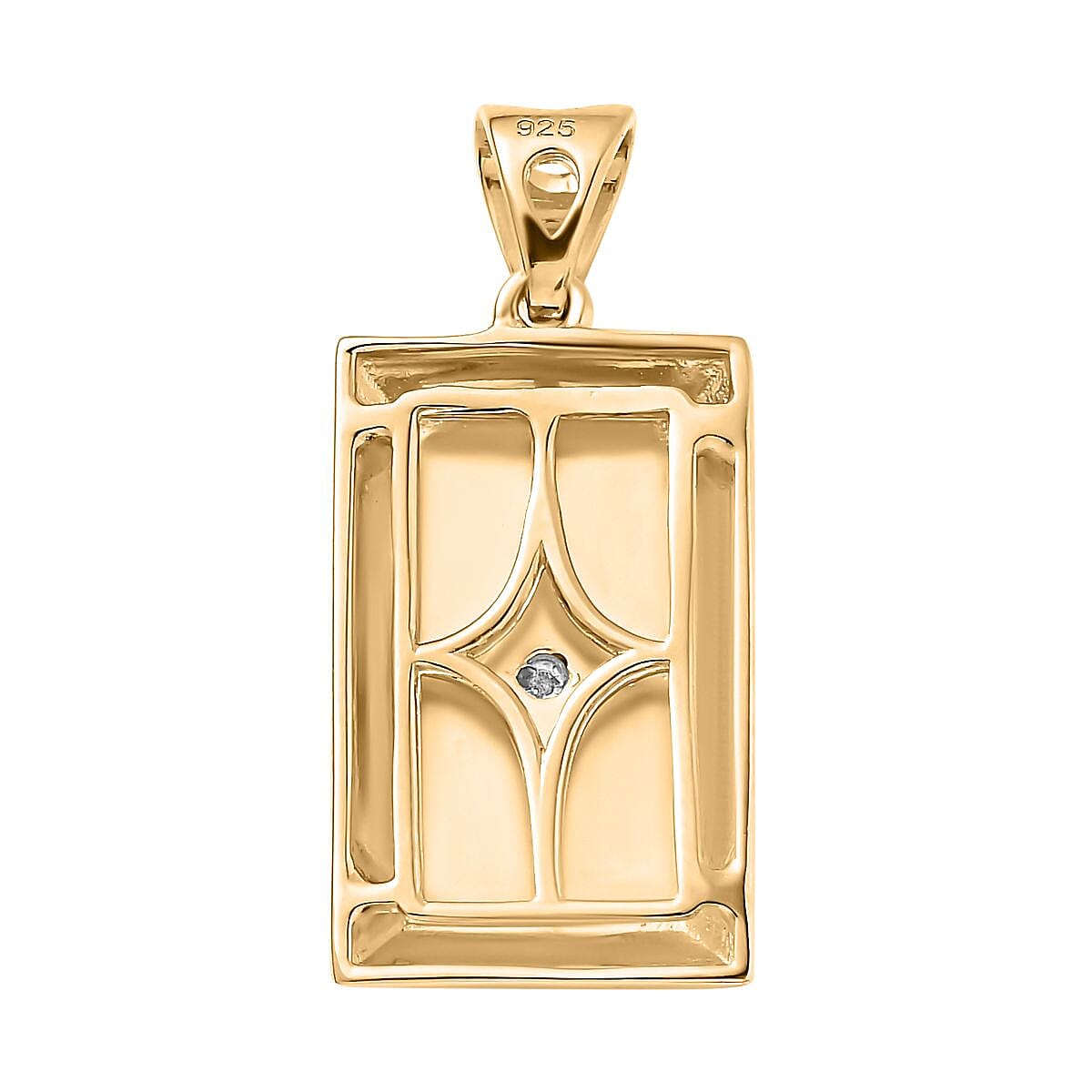 One Time Deal - Diamond Bar Pendant in 18K Yellow Gold Vermeil Plated Sterling Silver