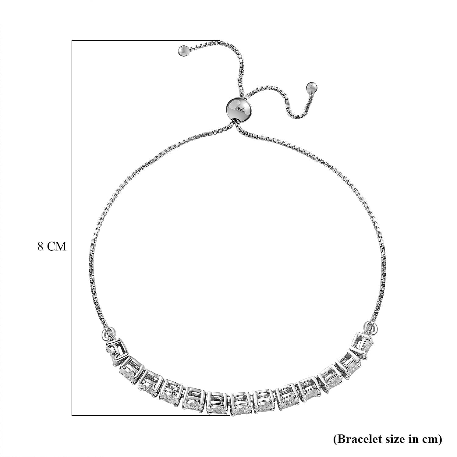 Diamond Tennis Bracelet (Size Adjustable 6.5 - 9.5) in Platinum Overlay Sterling Silver, Silver Wt. 5.08 Gms