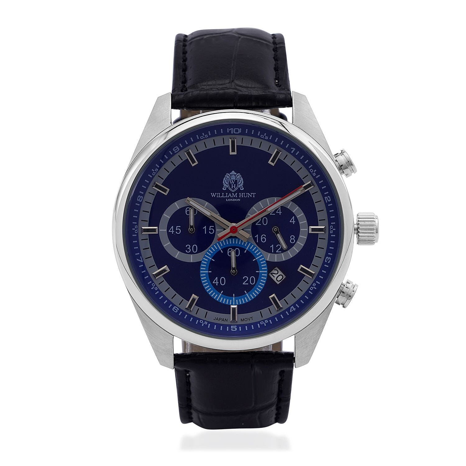 William Hunt Blue Dial 5 ATM Water Resistant Watch With Black Leather Strap