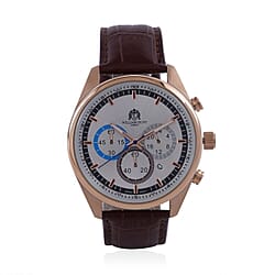 William Hunt White Dial Multifunctional Japanese VD3 Movement Stainless Steel Watch with Brown Leather Belt