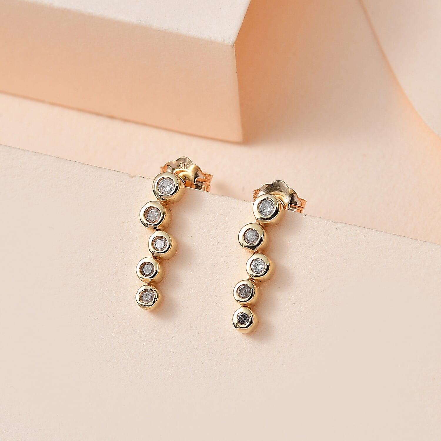 Designer Close Out -9K Yellow Gold Diamond Bubble Earrings