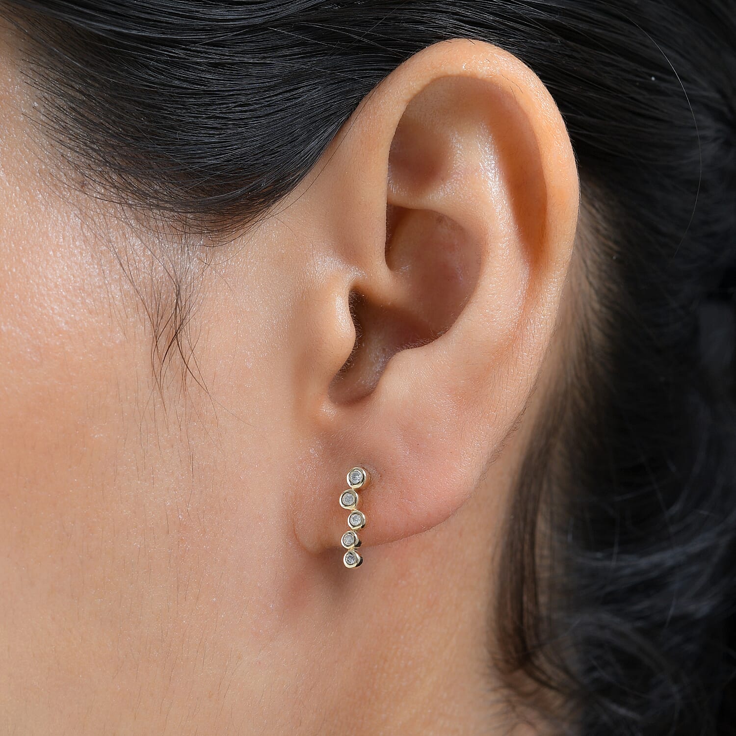 Designer Close Out -9K Yellow Gold Diamond Bubble Earrings