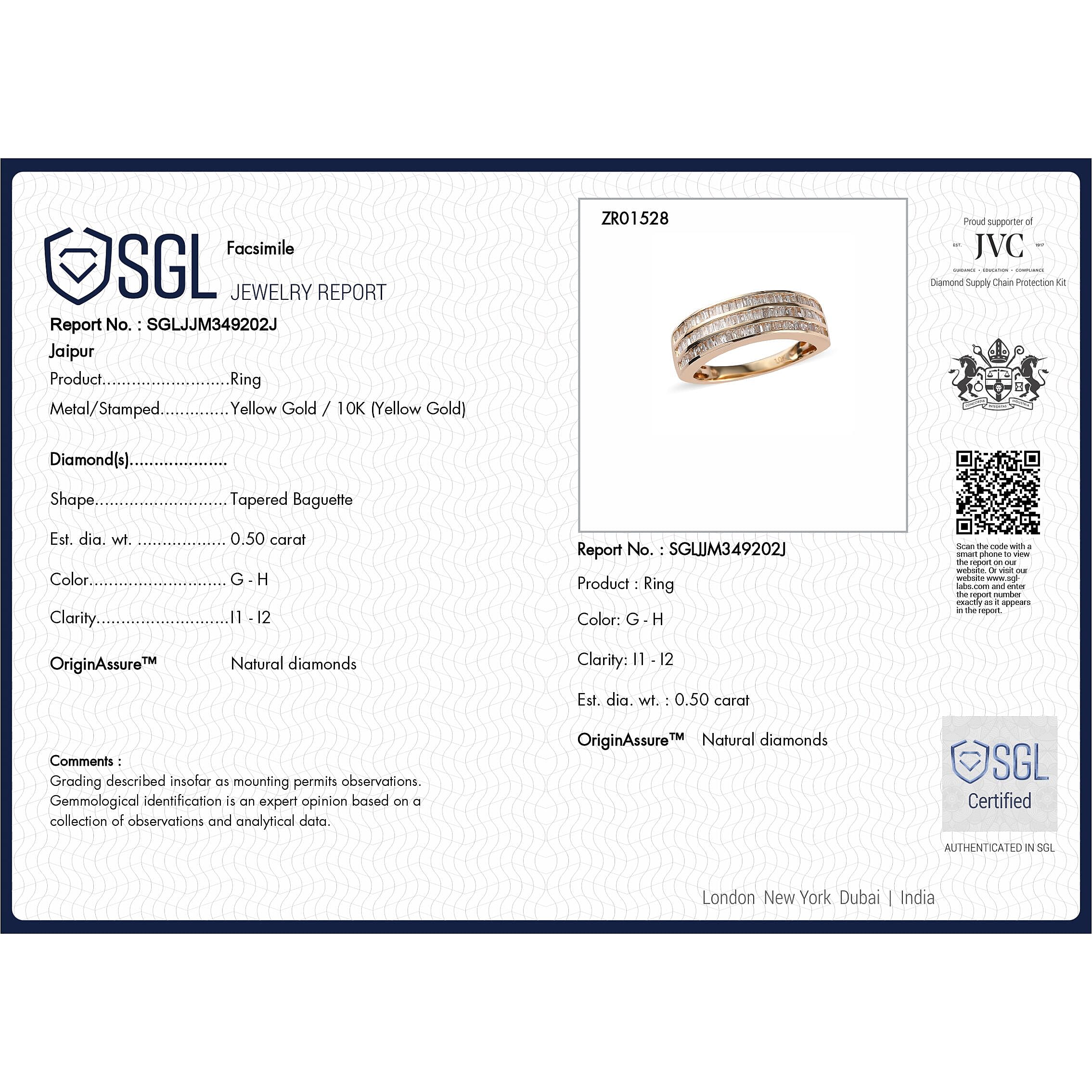 9K Yellow Gold SGL Certified Diamond (I1-I2-G-H) Band Ring 0.50 Ct