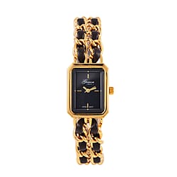 GENOA TIME V2 Miyota 2035 Japan Movt. Black Dial 3 ATM WR Watch With Brown - Gold Stainless Steel Leatherette Strap