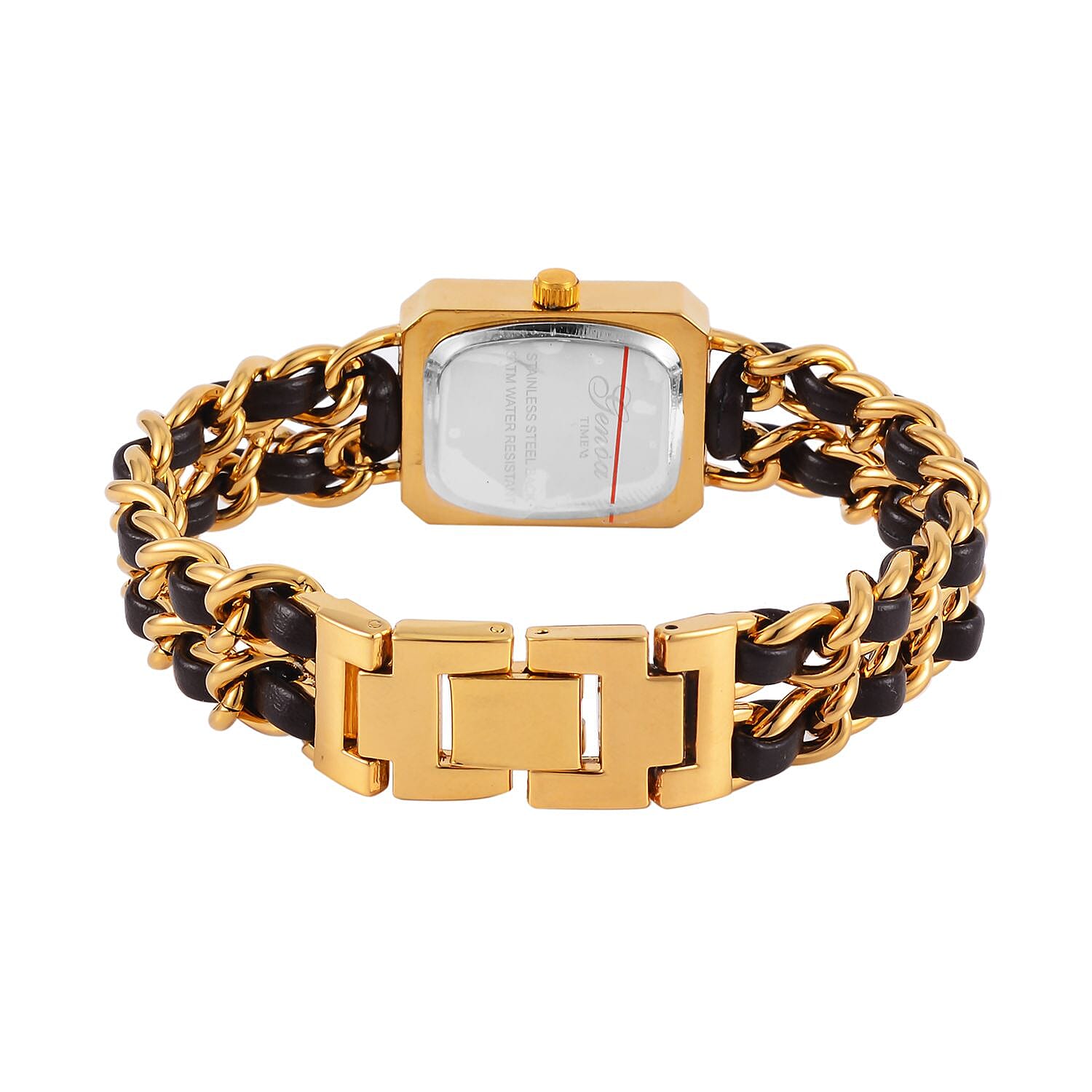 GENOA TIME V2 Miyota 2035 Japan Movt. Black Dial 3 ATM WR Watch With Brown - Gold Stainless Steel Leatherette Strap