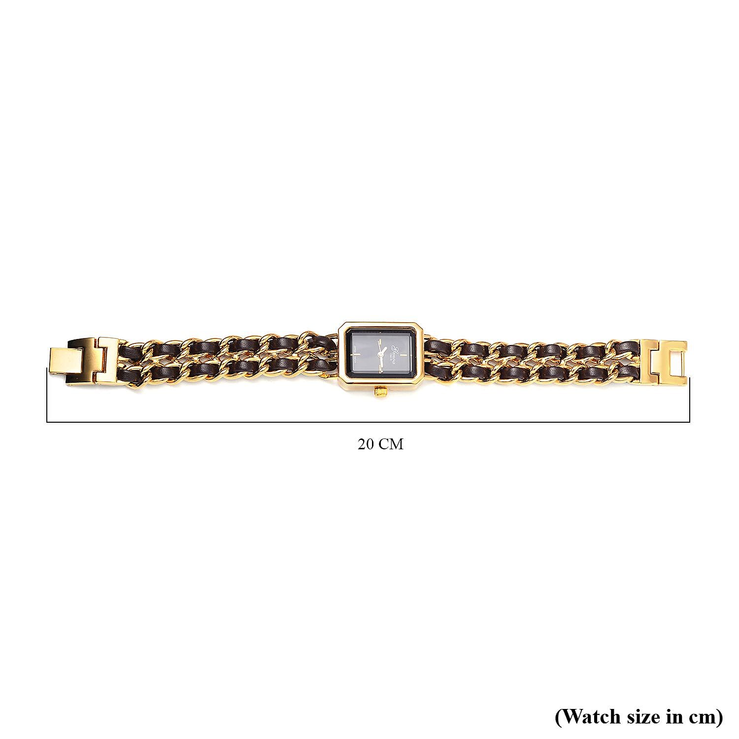 GENOA TIME V2 Miyota 2035 Japan Movt. Black Dial 3 ATM WR Watch With Brown - Gold Stainless Steel Leatherette Strap