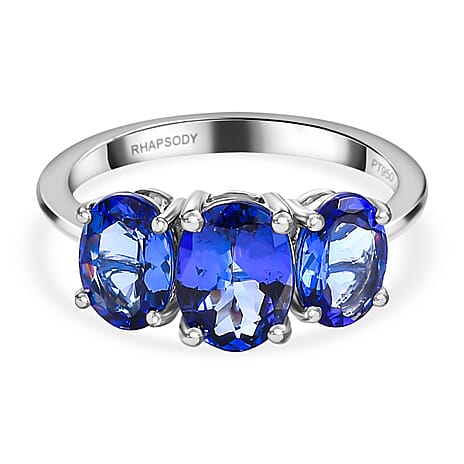 950 Platinum AAAA Tanzanite 3 Stone Ring 3.12 Ct 950 Platinum AAAA Tanzanite 3 Stone Ring 3.12 Ct