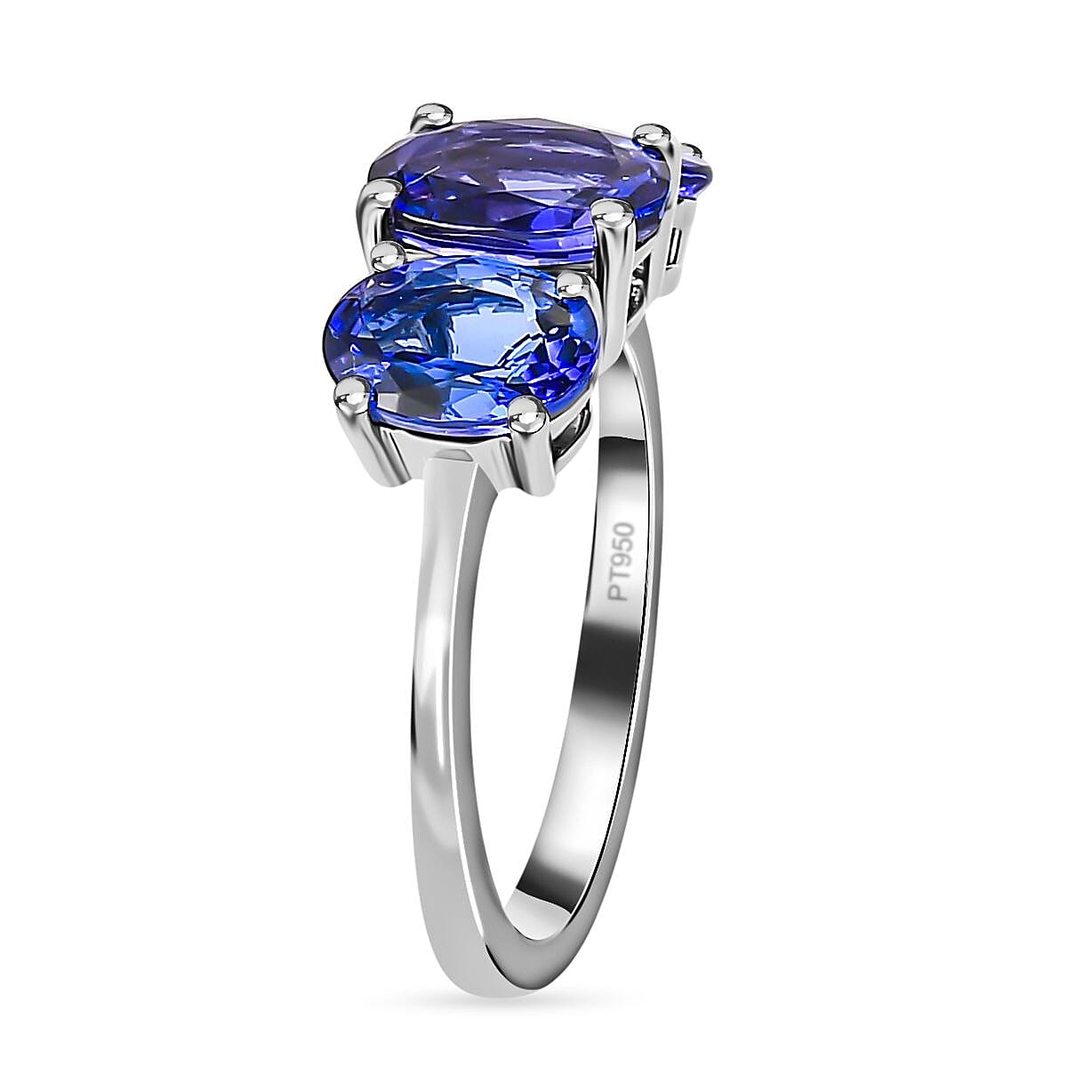 RHAPSODY 950 Platinum AAAA Tanzanite 3 Stone Ring 3.12 Ct.