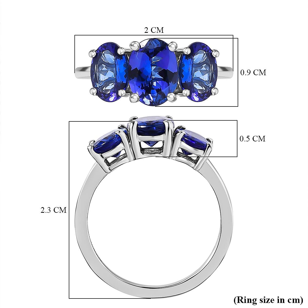 RHAPSODY 950 Platinum AAAA Tanzanite 3 Stone Ring 3.12 Ct.