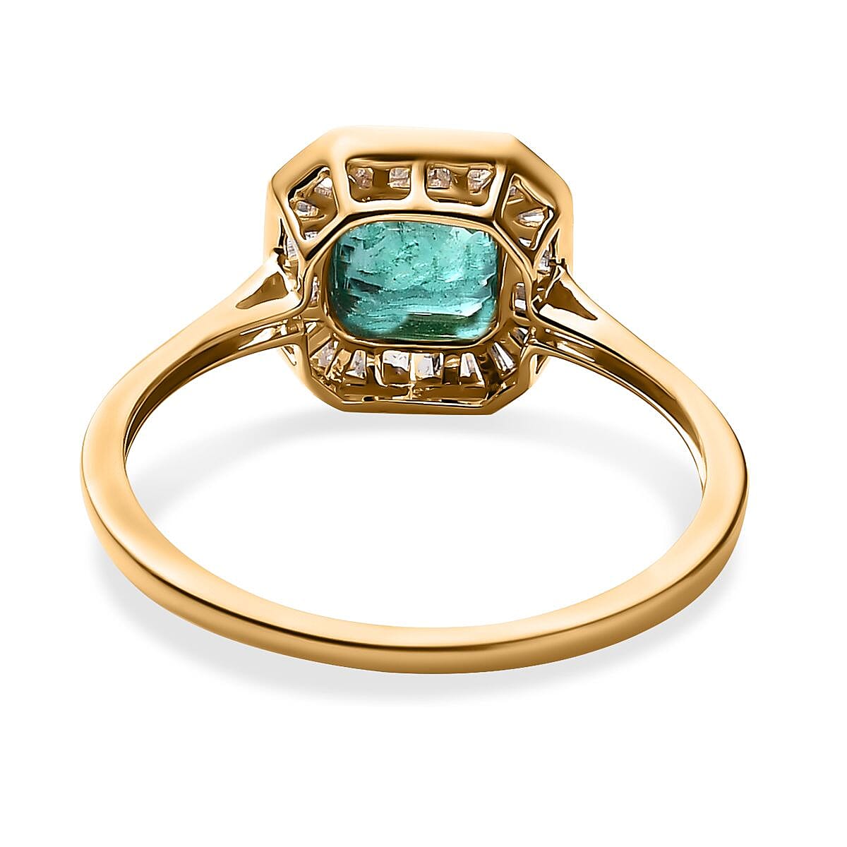 9K Yellow Gold AAAA Gemfields Asscher Cut Emerald & Diamond Halo Ring 1.34 Ct