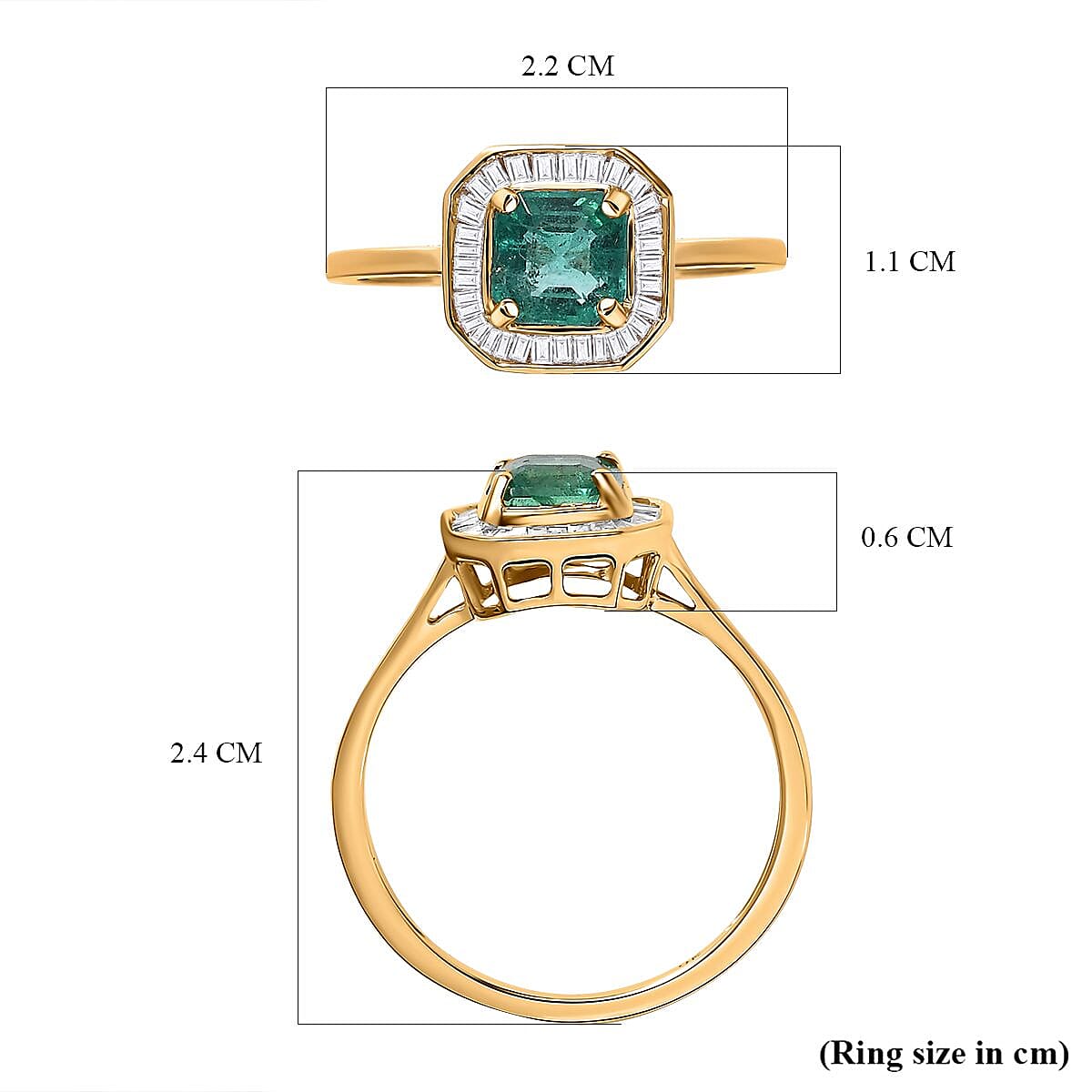 9K Yellow Gold AAAA Gemfields Asscher Cut Emerald & Diamond Halo Ring 1.34 Ct