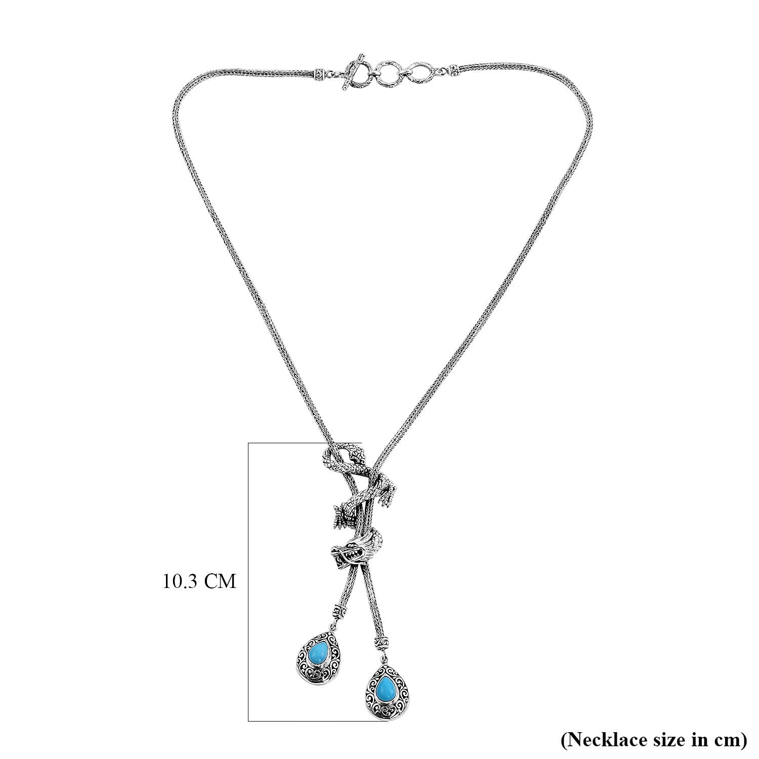 Royal Bali Collection - Arizona Sleeping Beauty Turquoise Dragon Necklace (Size - 18) in Sterling Silver 2.10 Ct, Silver Wt. 31.50 Gms