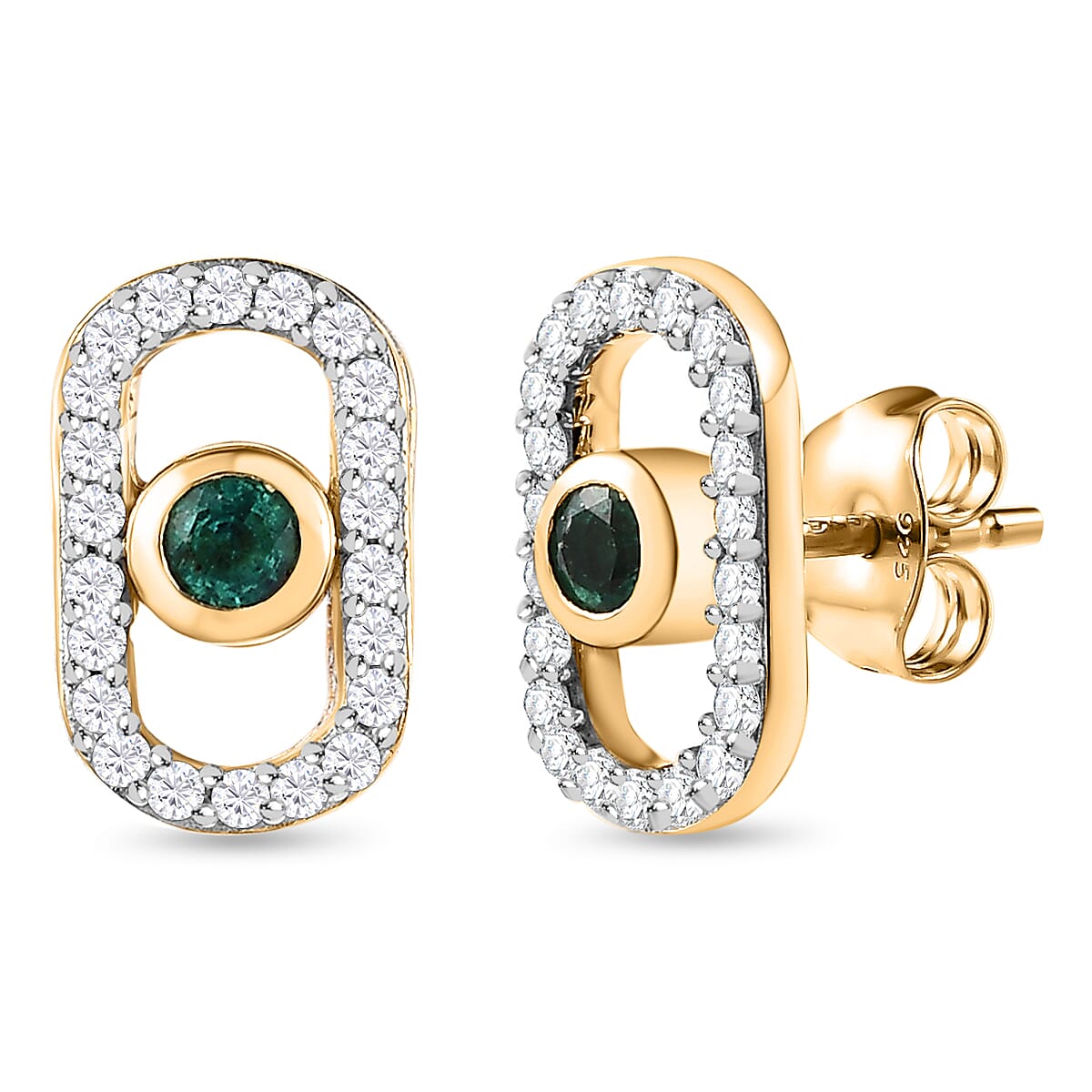 AAA Gemfields Emerald & Natural Zircon Earrings in 18K Yellow Gold Vermeil Plated Sterling Silver