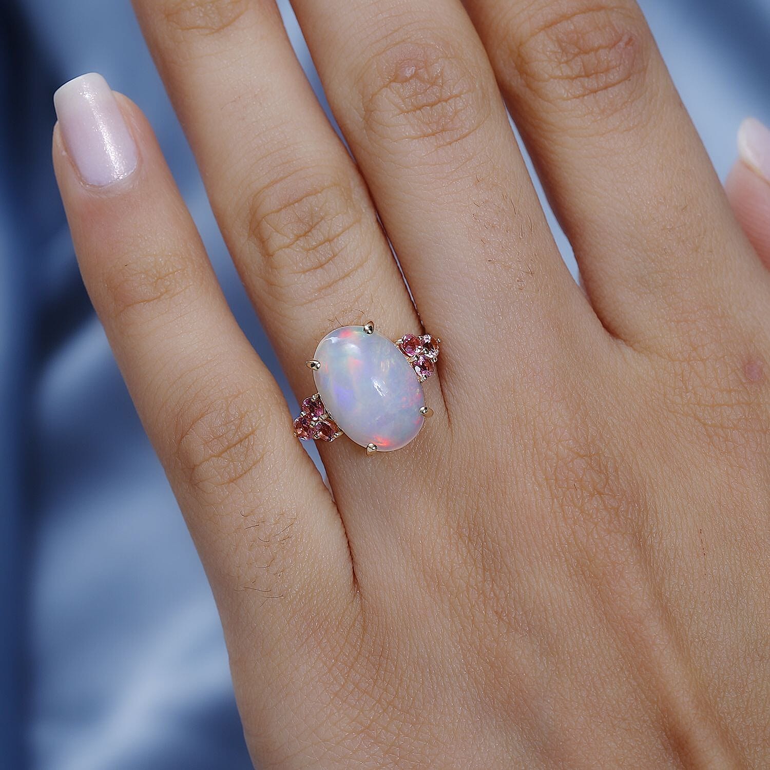 Opal and store pink tourmaline ring