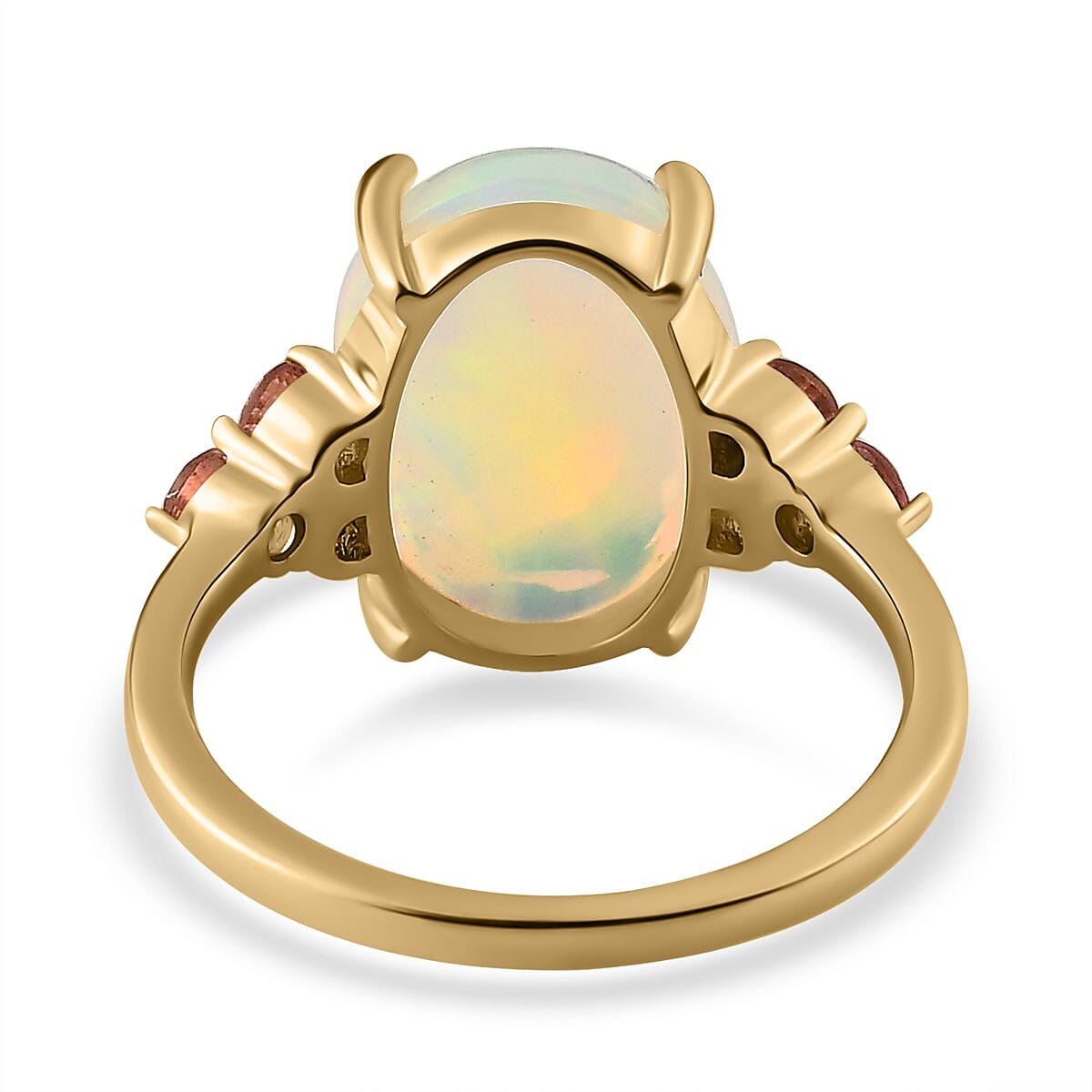 9K Yellow Gold Ethiopian Welo Opal & Pink Tourmaline Ring 4.60 Ct.