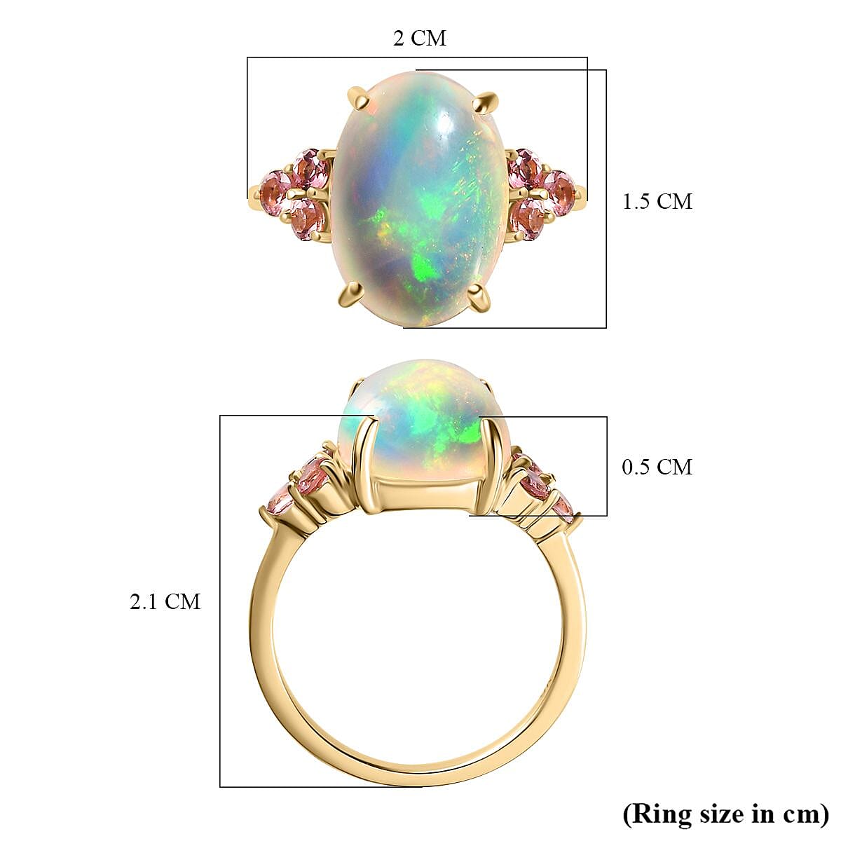 9K Yellow Gold Ethiopian Welo Opal & Pink Tourmaline Ring 4.60 Ct.
