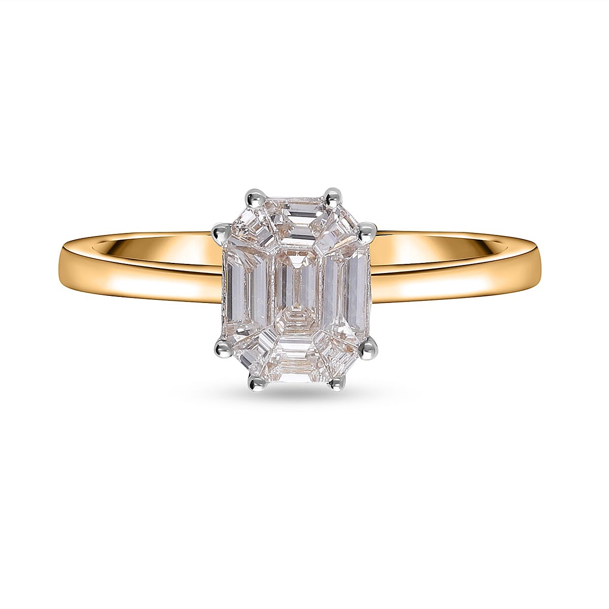 First Time Ever- 22K Yellow Gold SGL Certified White Diamond (SI-G-H) Centre Diamond Emerald Cut Ring 0.50 Ct