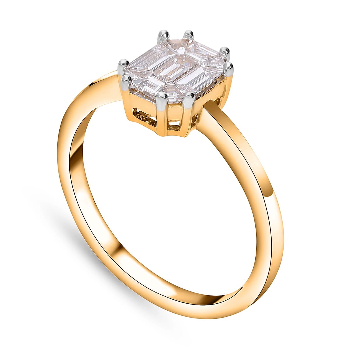 First Time Ever- 22K Yellow Gold SGL Certified White Diamond (SI-G-H) Centre Diamond Emerald Cut Ring 0.50 Ct