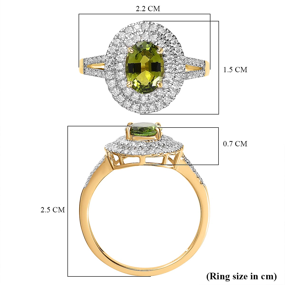 9K Yellow Gold Rare Green AAA Calabar Tourmaline and Moissanite Ring