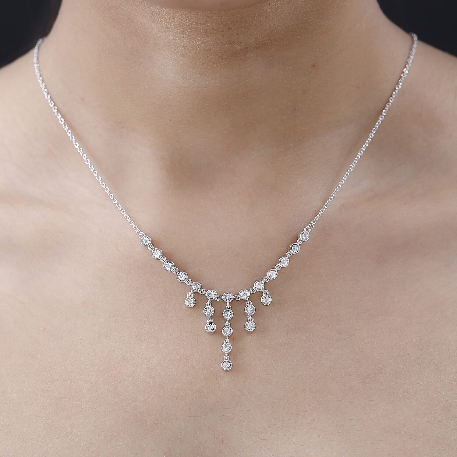  White Diamond Fancy Necklace (Size - 18) in Vermeil YG Sterling Silver 0.07 ct 0.060 Ct.