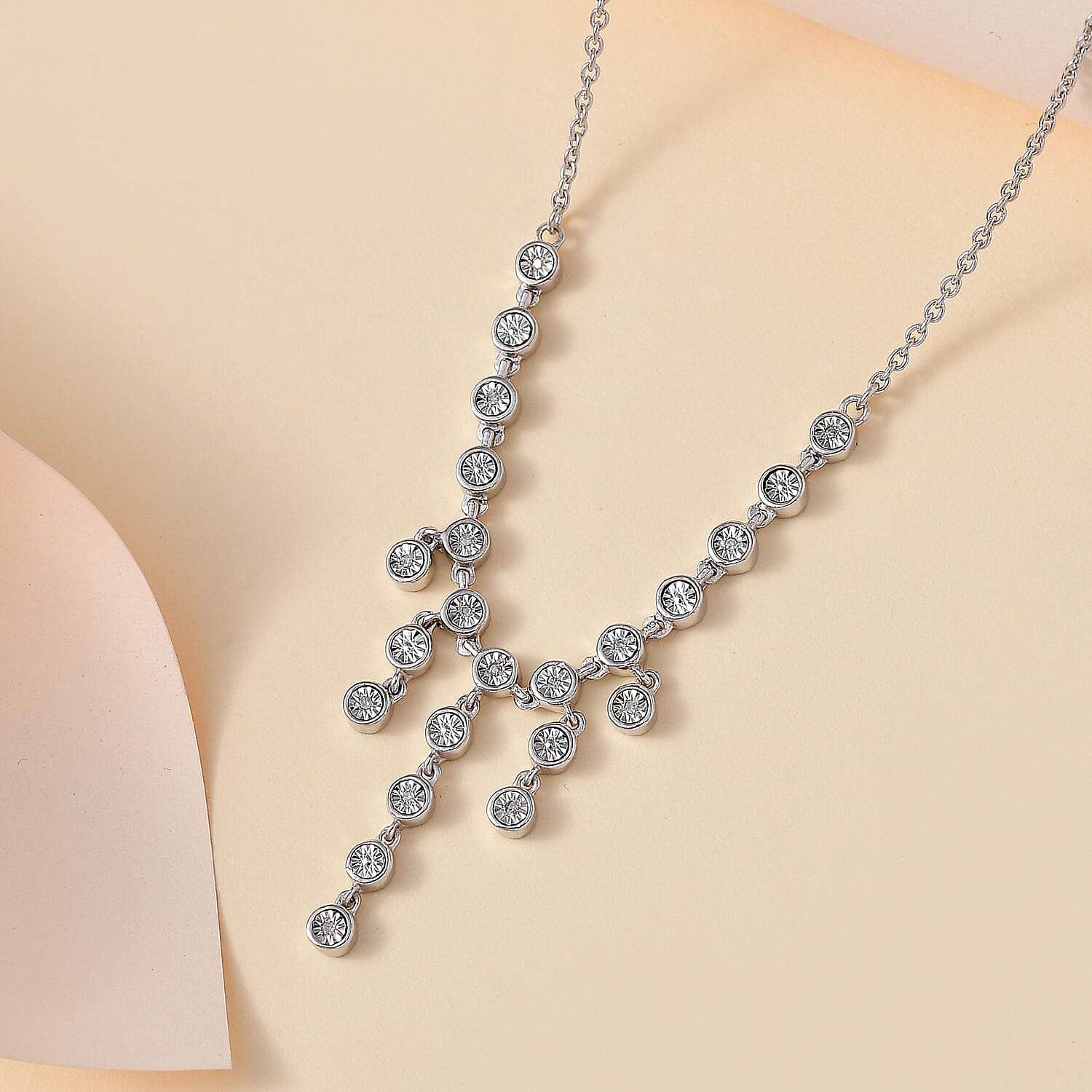  White Diamond Fancy Necklace (Size - 18) in Vermeil YG Sterling Silver 0.07 ct 0.060 Ct.