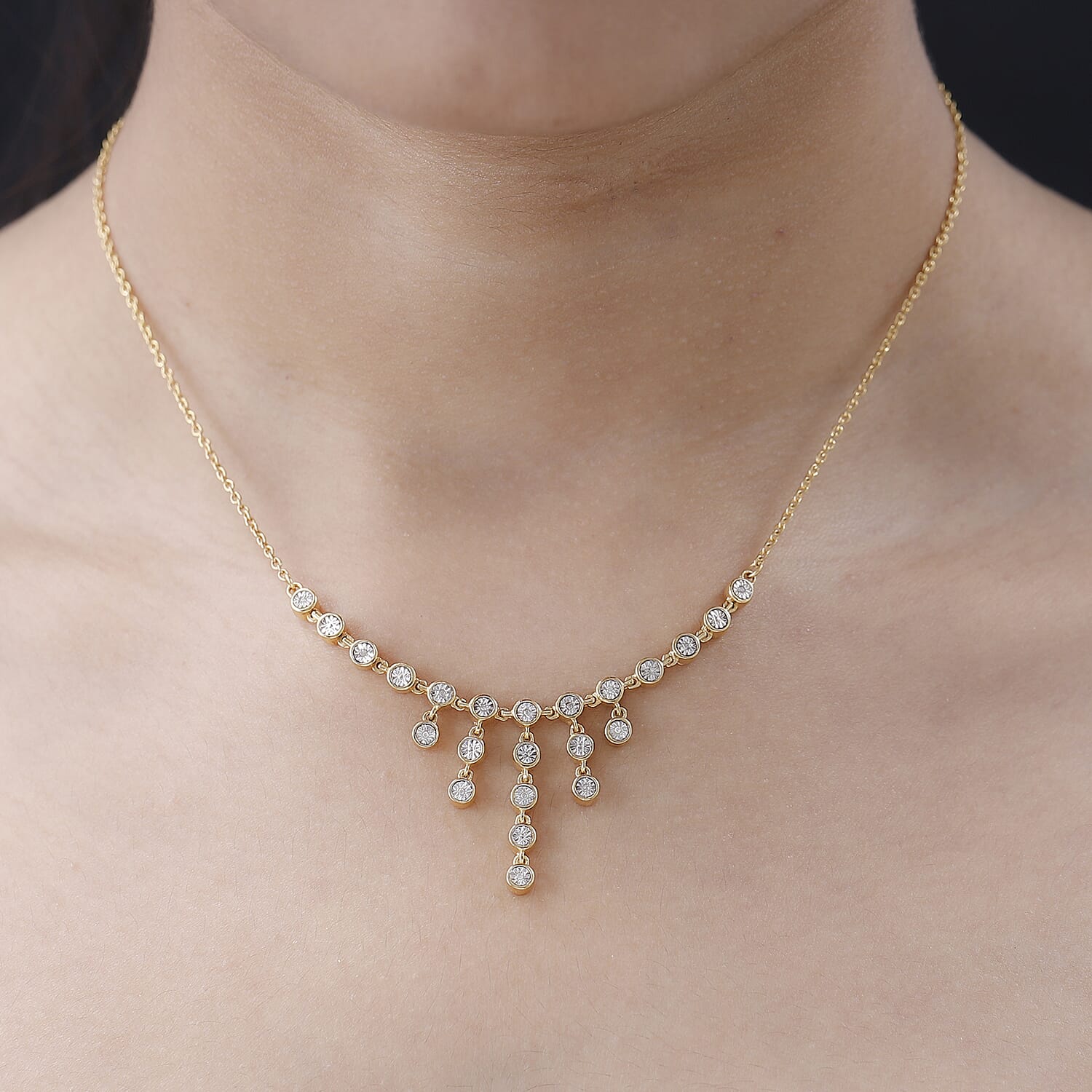 Designer Inspiration- Diamond Necklace (Size - 18) in 18K Yellow Gold Vermeil Plated Sterling Silver, Silver Wt 6.80 GM
