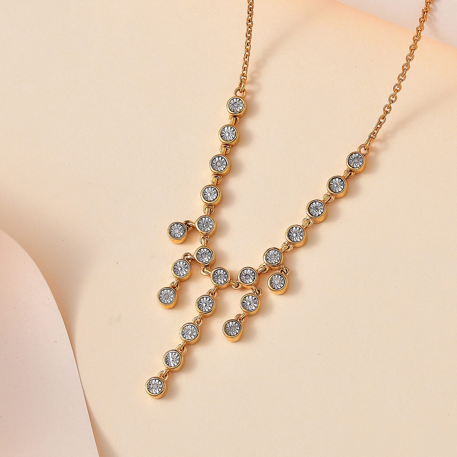 Designer Inspiration- Diamond Necklace (Size - 18) in 18K Yellow Gold Vermeil Plated Sterling Silver, Silver Wt 6.80 GM