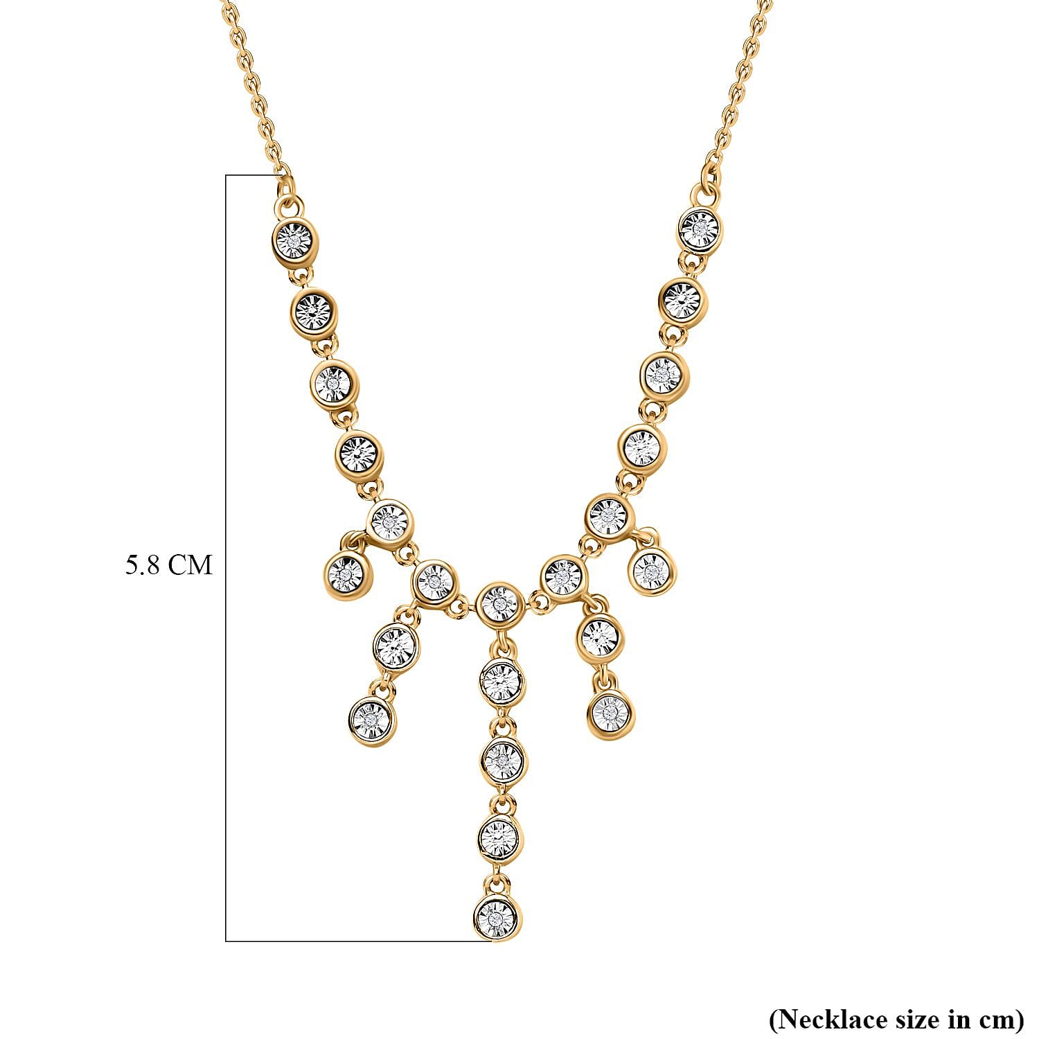 Designer Inspiration- Diamond Necklace (Size - 18) in 18K Yellow Gold Vermeil Plated Sterling Silver, Silver Wt 6.80 GM