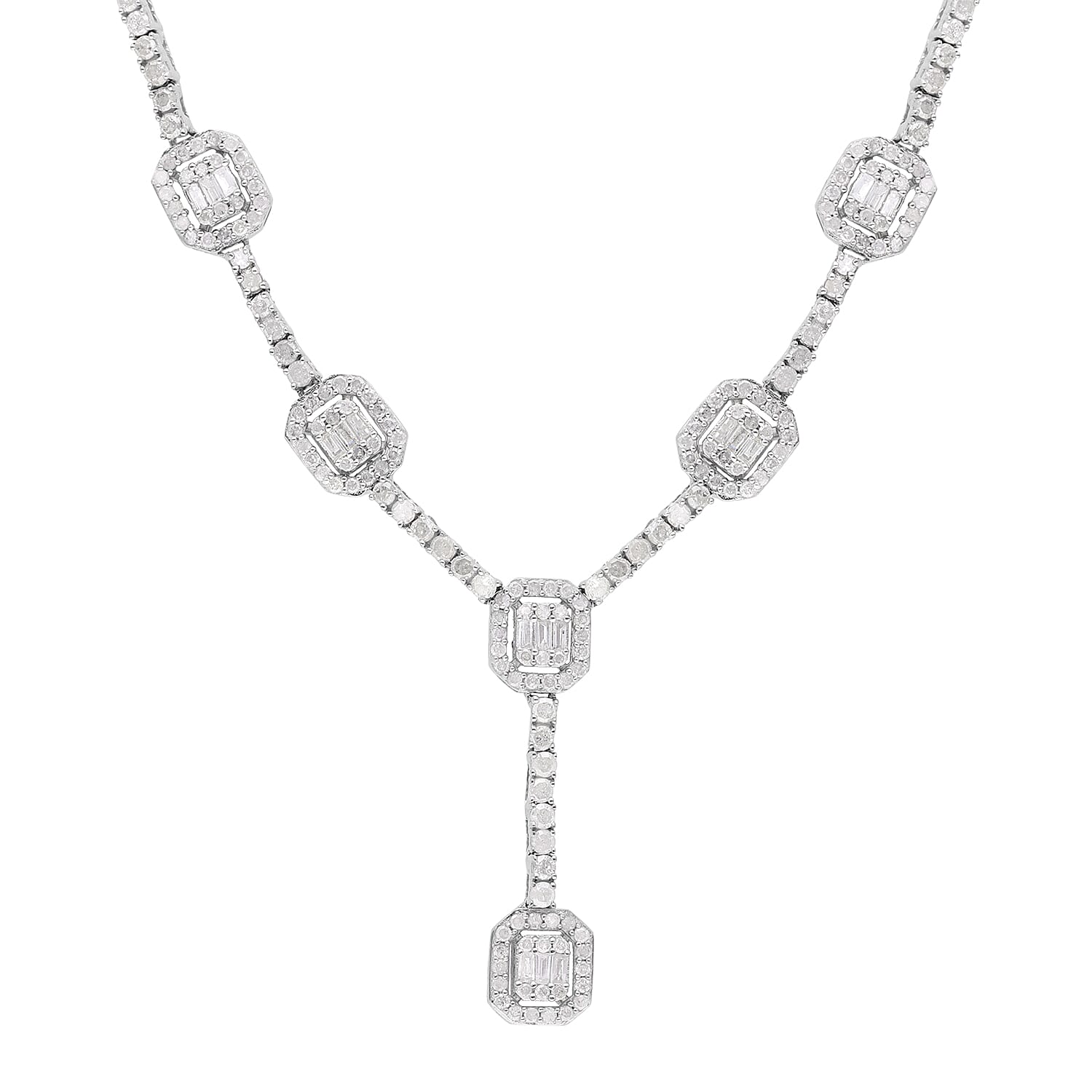 Diamond Collar Necklace (Size - 21-1) in Platinum Overlay Sterling Silver 3.00 Ct, Silver Wt. 8.00 Gms