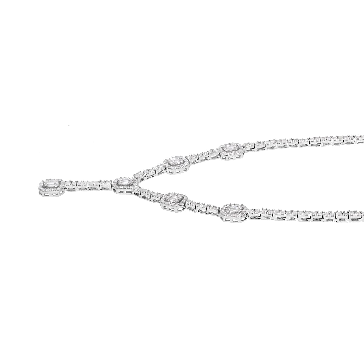Diamond Collar Necklace (Size - 21-1) in Platinum Overlay Sterling Silver 3.00 Ct, Silver Wt. 8.00 Gms