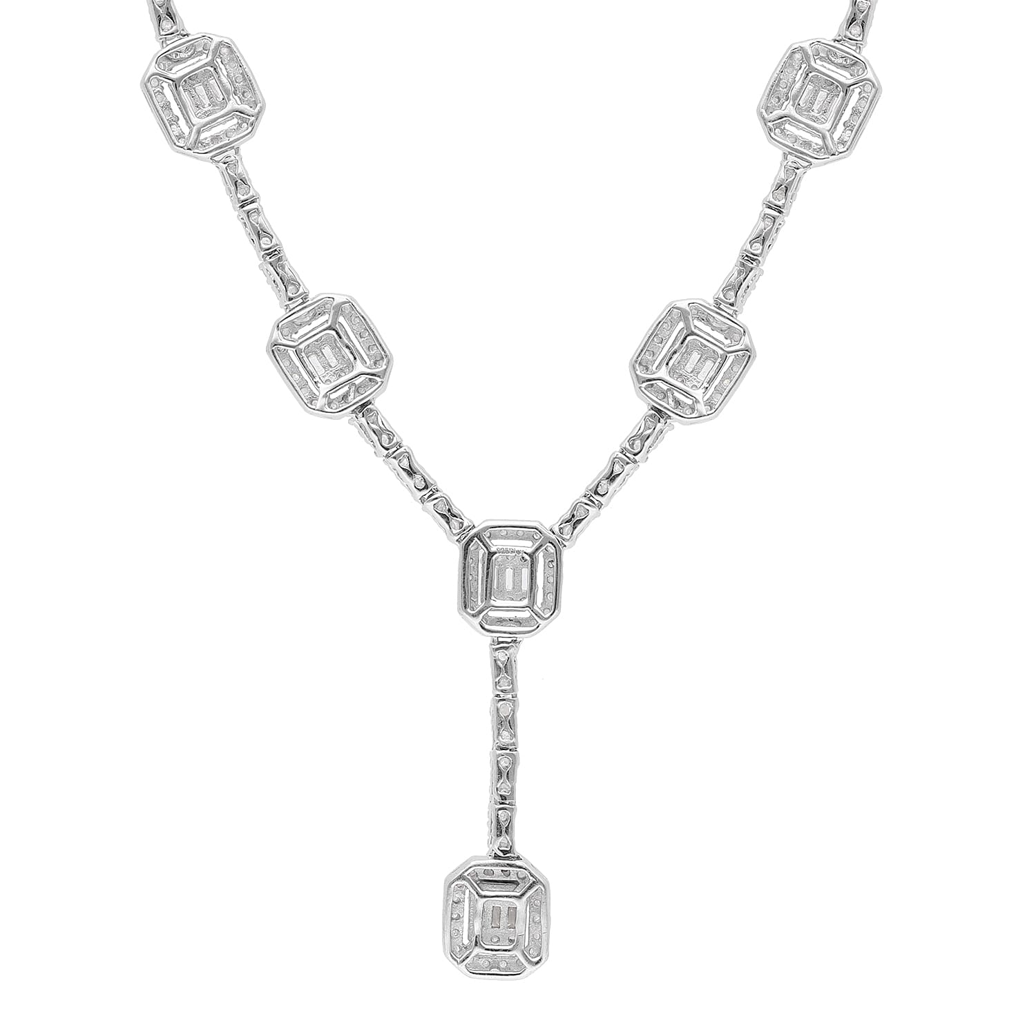 Diamond Collar Necklace (Size - 21-1) in Platinum Overlay Sterling Silver 3.00 Ct, Silver Wt. 8.00 Gms