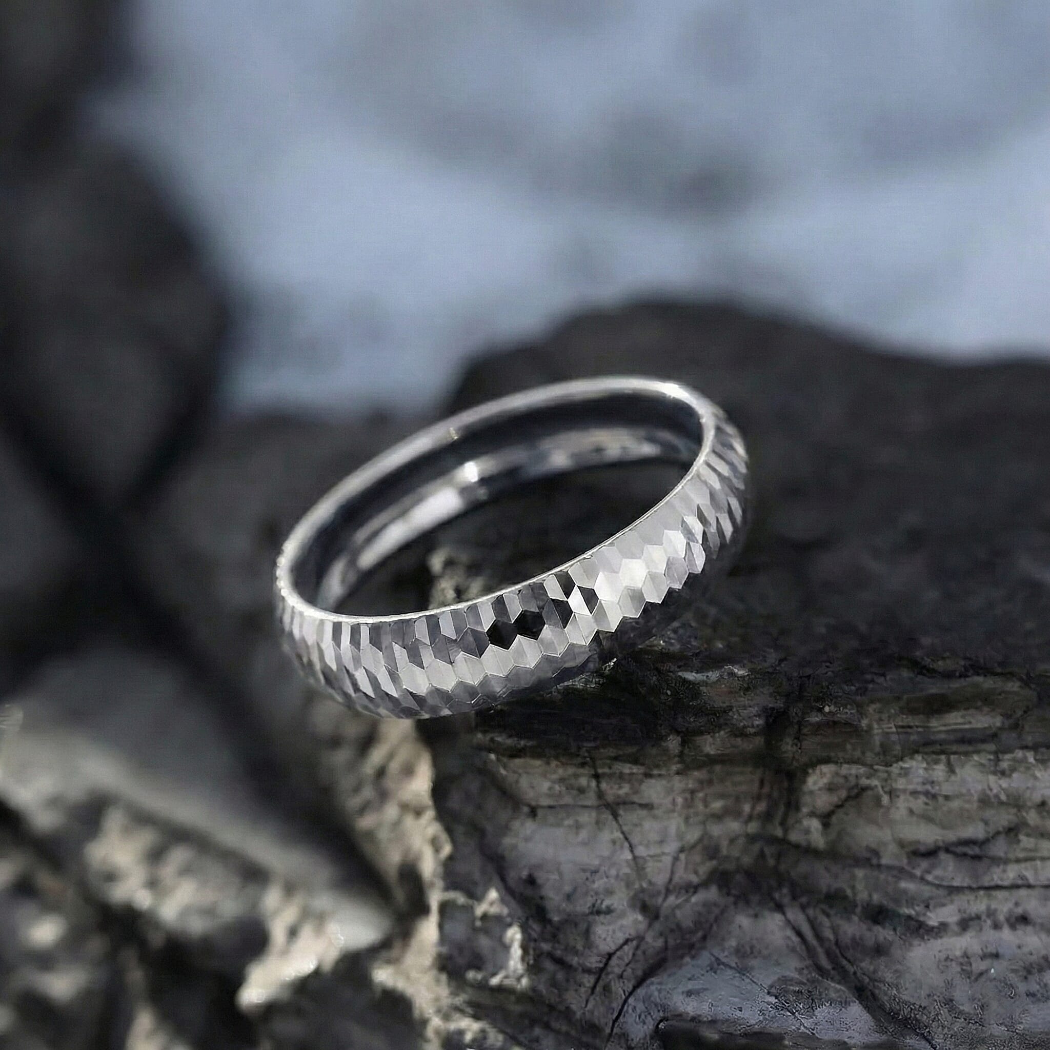 Handmade Diamond Cut Band Ring in 9K Gold