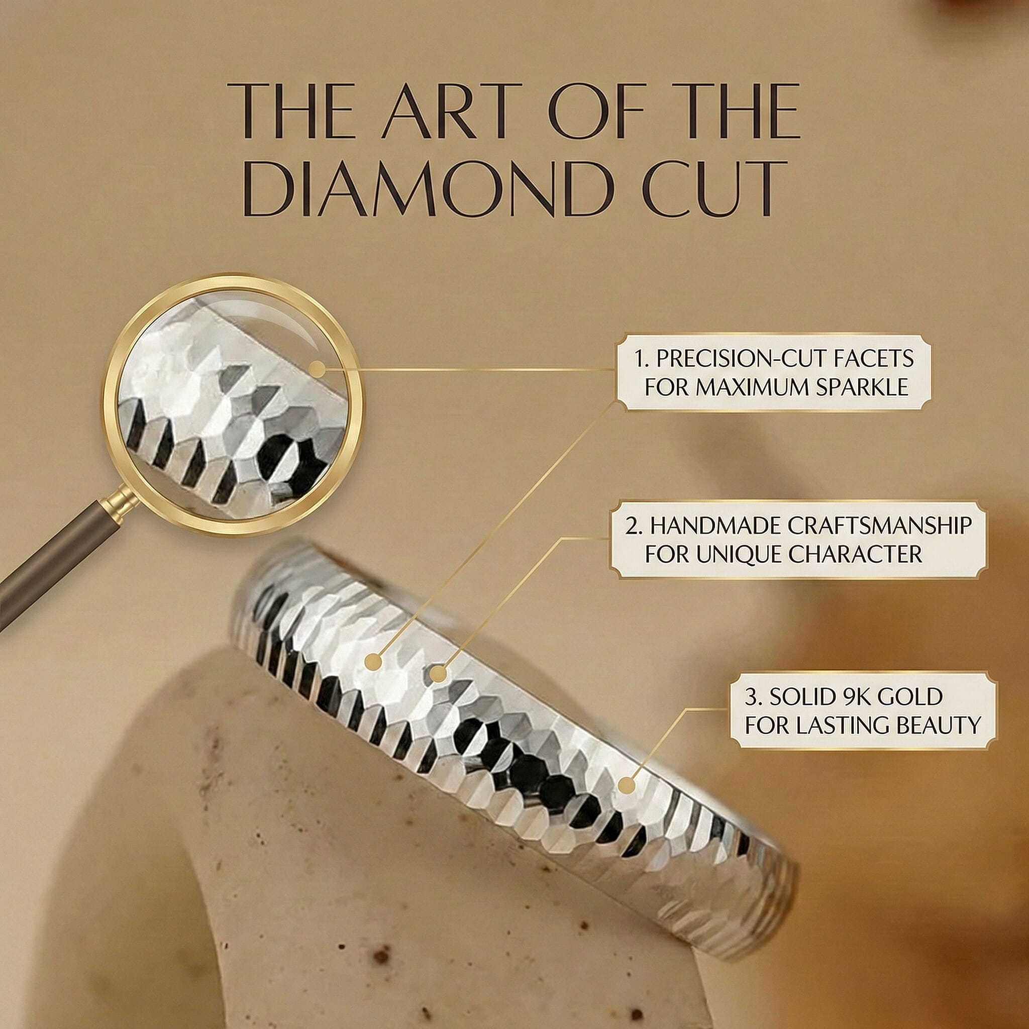 Handmade Diamond Cut Band Ring in 9K Gold