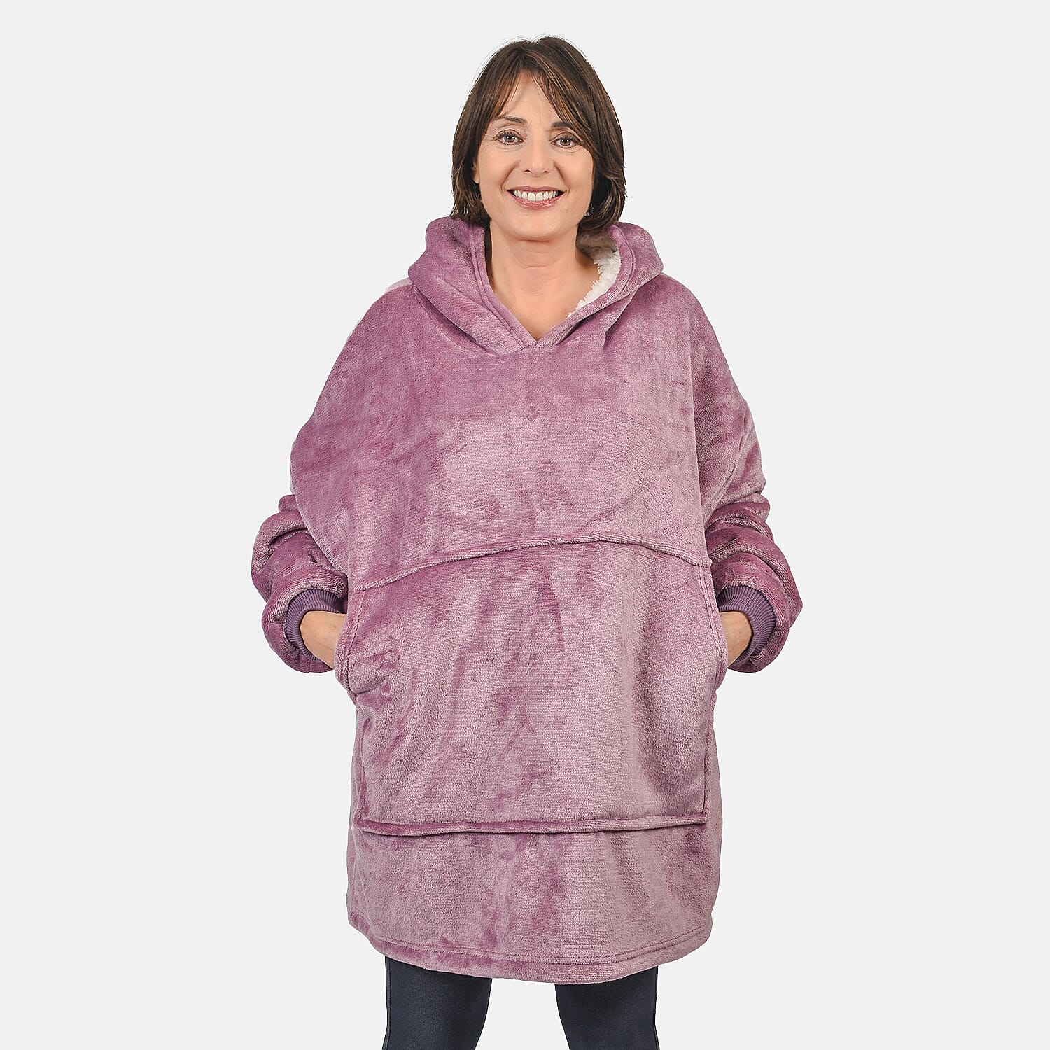 First Launch - Fleece Outer Super Luxe Sherpa Lined Hoodie (One Size) - Purple