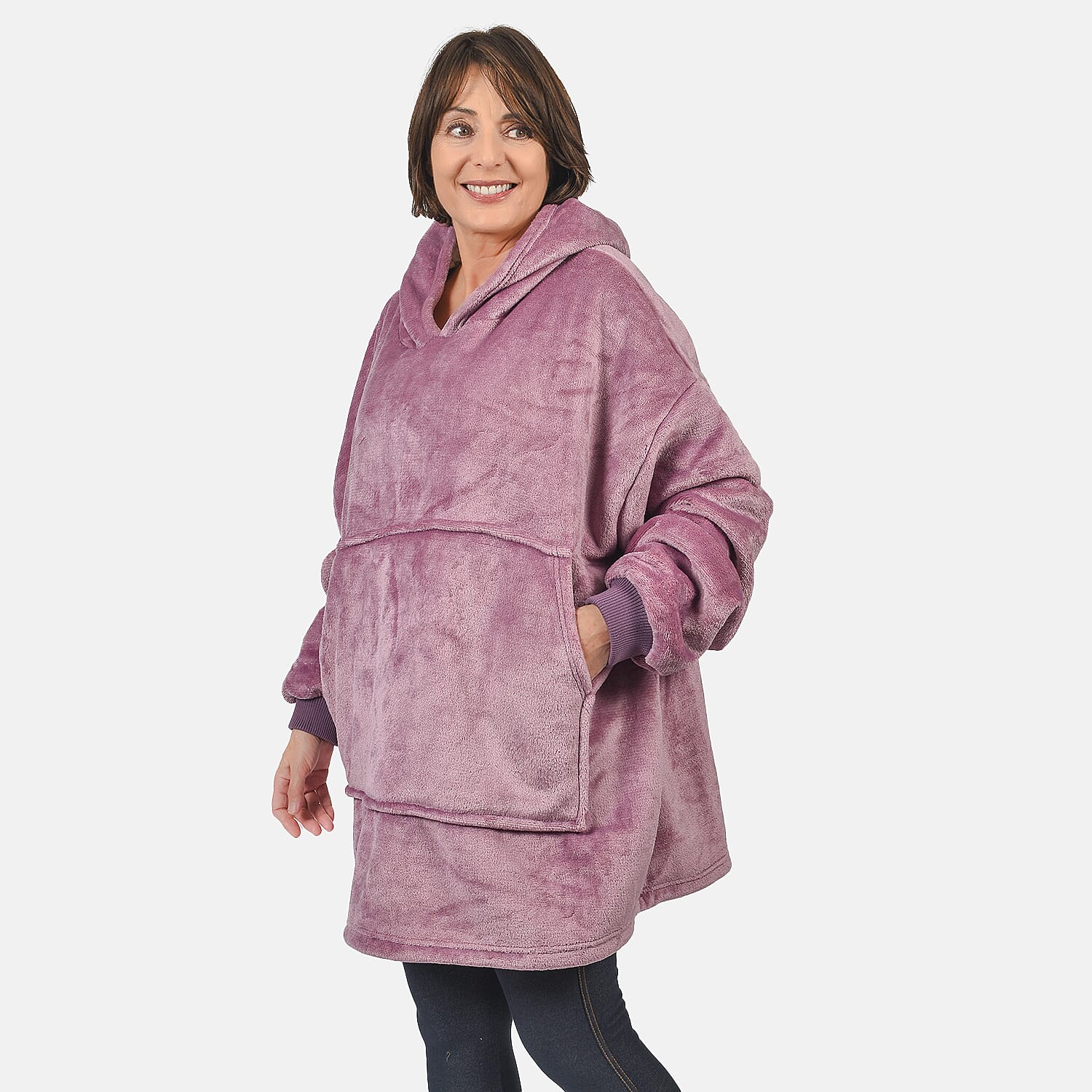 First Launch - Fleece Outer Super Luxe Sherpa Lined Hoodie (One Size) - Purple