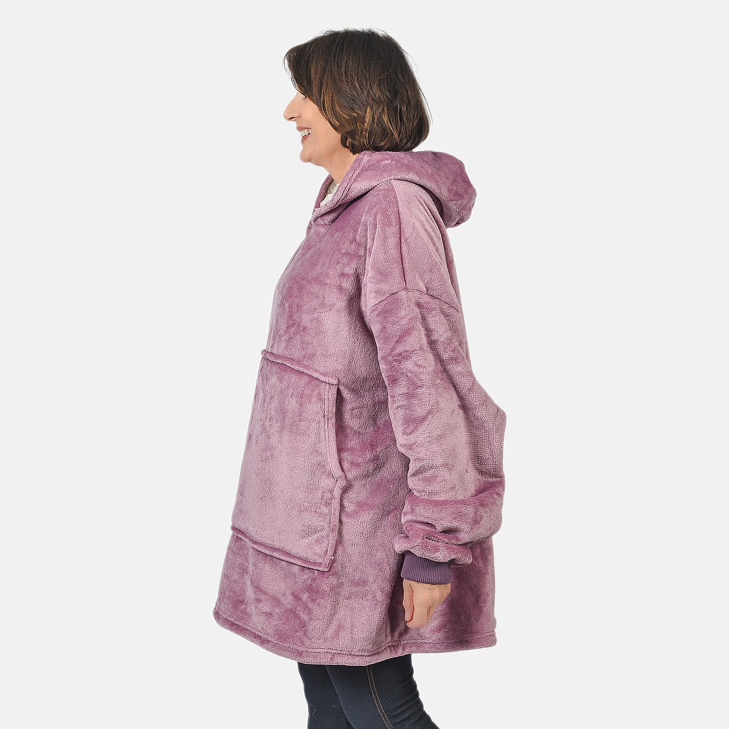 First Launch - Fleece Outer Super Luxe Sherpa Lined Hoodie (One Size) - Purple