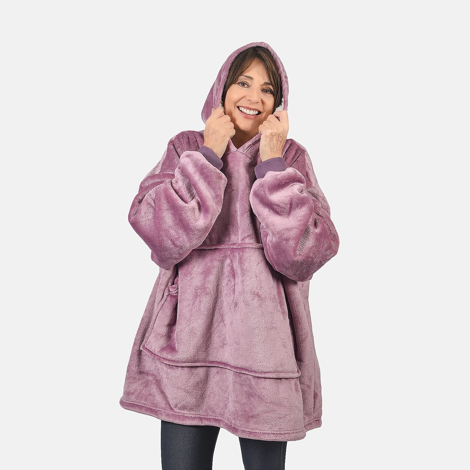 First Launch - Fleece Outer Super Luxe Sherpa Lined Hoodie (One Size) - Purple