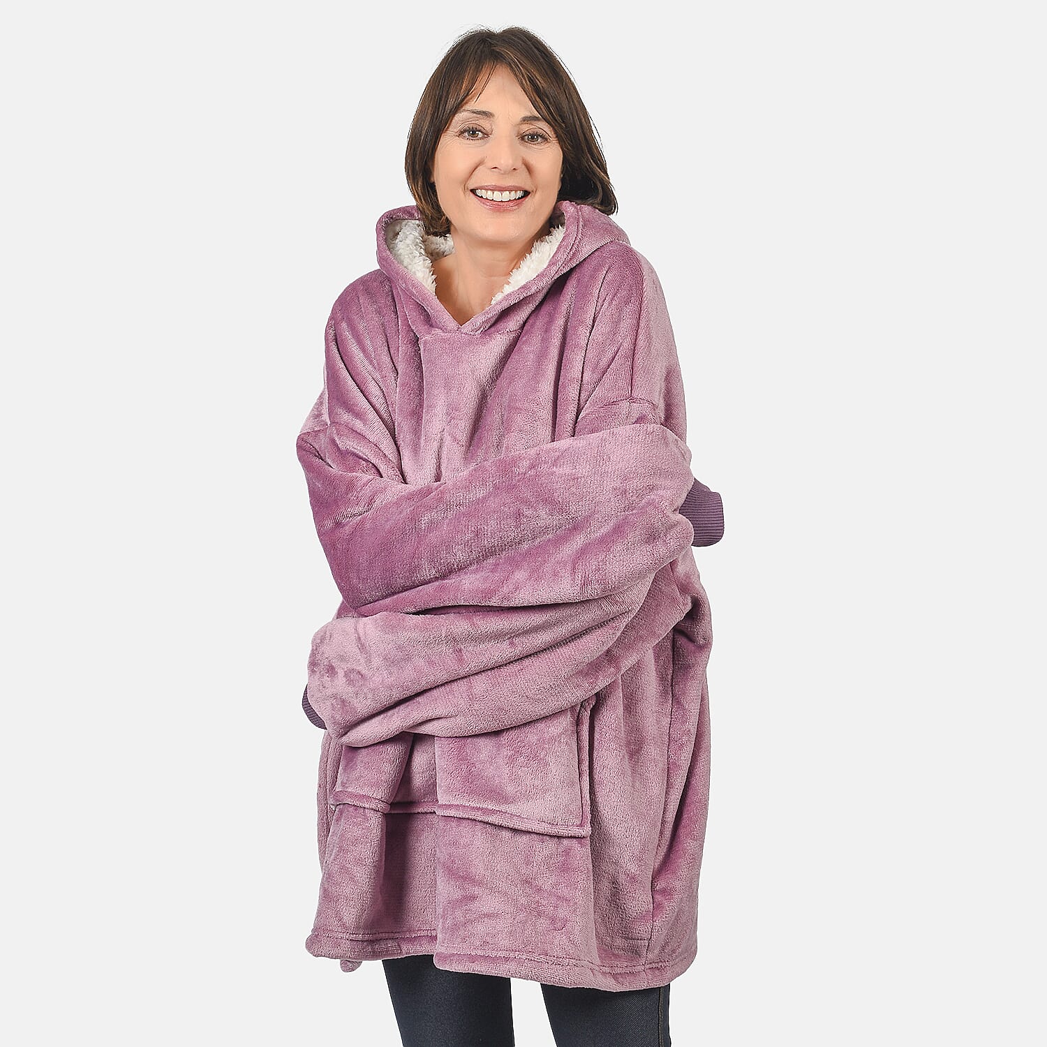 First Launch - Fleece Outer Super Luxe Sherpa Lined Hoodie (One Size) - Purple