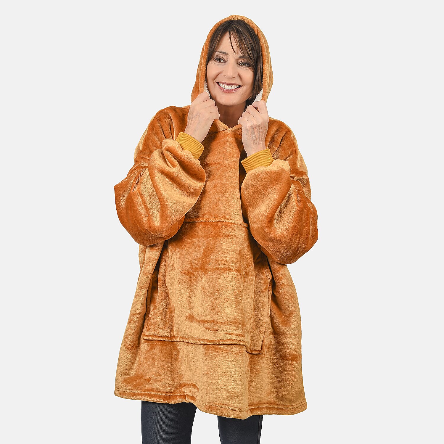 First Launch - Fleece Outer Super Luxe Sherpa Lined Hoodie (One Size) - Camel