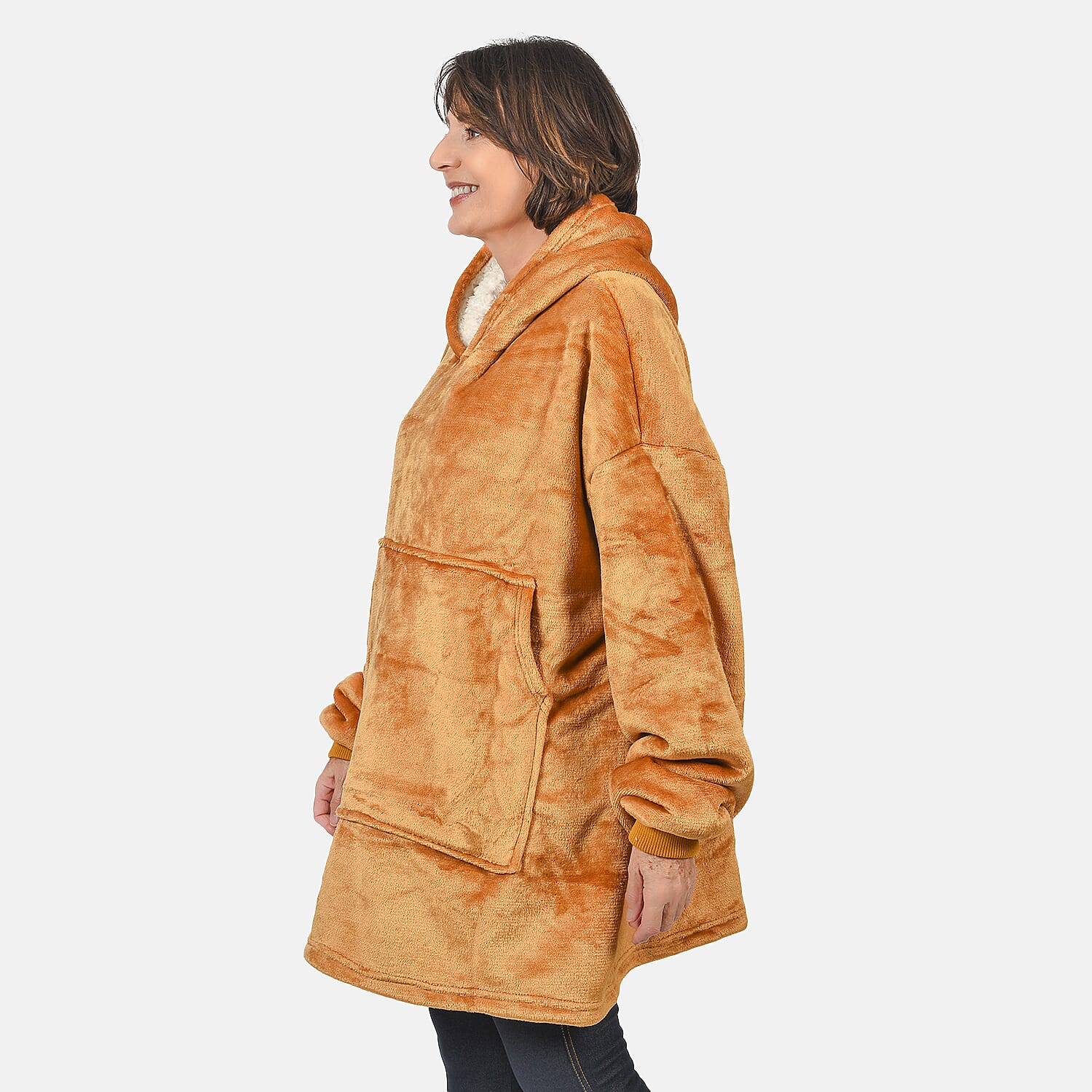 First Launch - Fleece Outer Super Luxe Sherpa Lined Hoodie (One Size) - Camel